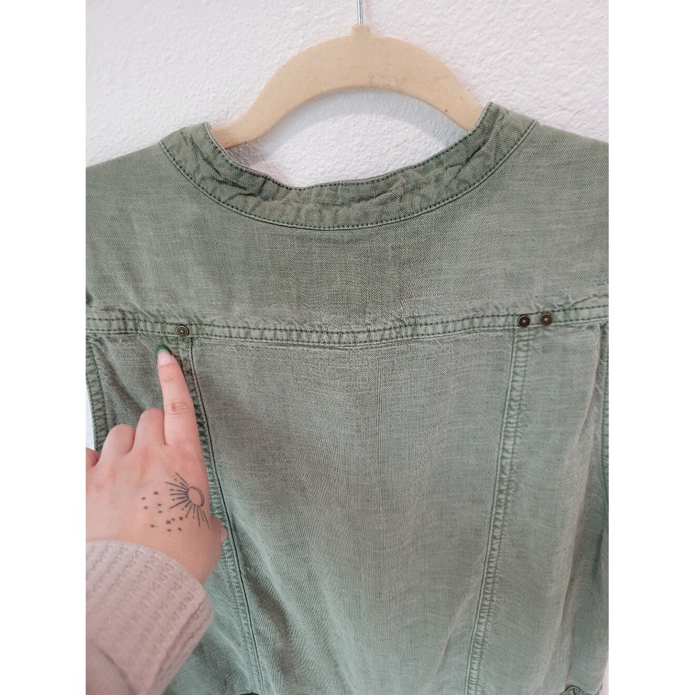 Marrakech Anthropologie Women L Green Linen Blend Utility Romper Drawstring - Picture 7 of 9